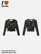 カモプラージュ バックストラップ長袖ジップアップTシャツ