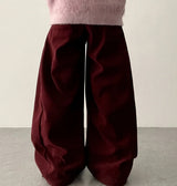 Rutte Corduroy Side Pin Tuck Slit Banding Wide Pants