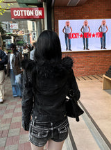 Black Fur Crop Denim Jacket