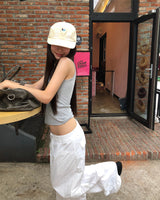 [ORIGINAL] Ash U-neck Lettering Ribbed Sleeveless