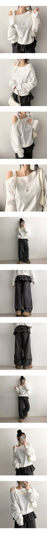 New V Unbalanced Off-Shoulder Snap Strap Sweatshirt