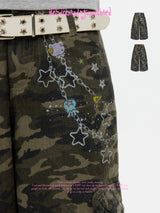 BETWEENANDx sunonebird Collaboration Summer American Retro Printed Camouflage Pants Women's Seven Leg Pants