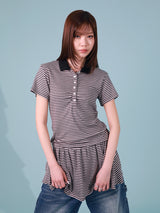 STRIPE FRILL MINI SKIRT (BEIGE)