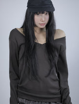 Loose V-Neck Long Sleeve -Brown