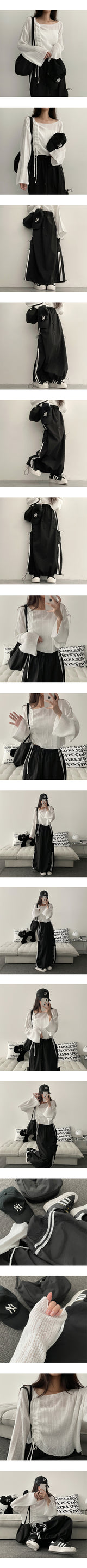 Pleated Unbalanced String Cropped Long-Sleeved Knitwear