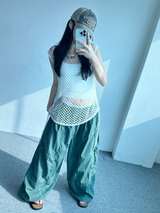 バルーンスナップポイントナイロンパンツ💚🩶🖤