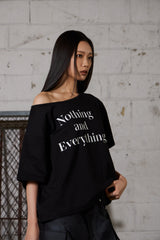 Lettering Oversized One-Shoulder T-Shirt - Black