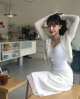 posy sheer & satin midi sk