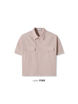 Double pocket checked crop shirts 3color