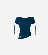 Meow Summer draping shrring Boat neck Top
