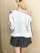 1385. CR one shoulder track line sweatshirt (2color)