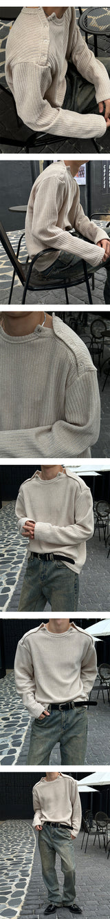 [Unisex] ダブルショルダーボタンニット(4color)