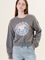 Women's Bear Friends ピグメントスモーキークロップドスウェットシャツ チャコール (FCF1TS206W)