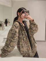 Trine check quilted padded hood shirt