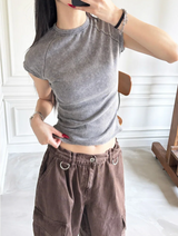 Pigment washing crop t-shirts(4color)