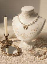 Adorable Ribbon Pearl Choker Necklace - Gold