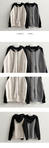 Mirror color matching Nagrang two-way hooded zip-up
