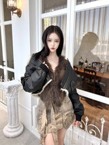 1085. Shearling leather crop mustang jk (2color)