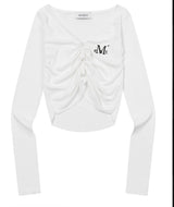 SERDIN SHIRRING SNAP BUTTON CROP CARDIGAN (2COLOR)