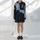 CHECK RUFFLE MINI SKIRT (NAVY)