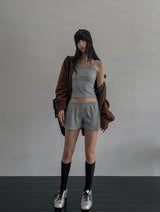 studded ribbed low-rise shorts