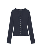 BUTTON RIBBED CARDIGAN NAVY