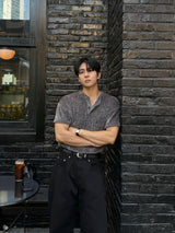 ソフトベロアヘンリーネック半袖Tシャツ