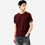 Rolled-Sleeve Cropped Short-Sleeve T-Shirt Burgundy