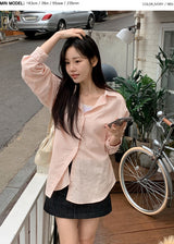 Peach Stripe Loose Fit Shirt (4color)