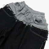 layered deconstructed denim pants_black