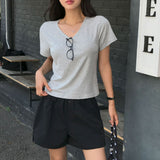 [MADE/S,M] ベーシックレーヨンVネック半袖Tシャツ