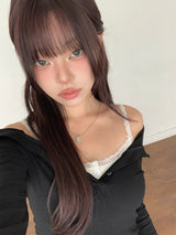 Elvin スリムフィットフード ボタンロングスリーブTシャツ