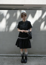 Bow sound Lace T-shirts (black)