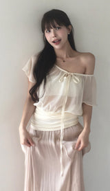 [ shimmer ] forget-me-not chiffon drape loose blouse