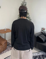 レークフィンガーホールヘンリーネックロングスリーブTシャツ