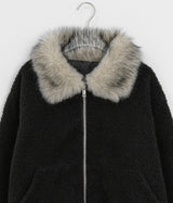 Sanpori Quilted Boucle Fur Collar Short Jacket