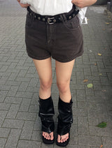 [Belt SET] Bessy Roll-up Washing Denim Short Pants