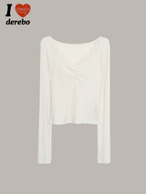 Ivory V-neck Lace Long-sleeved T-shirt