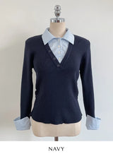 Ballon Shirt Layered V-Neck Shirring Knit