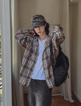 Wake check hooded shirt