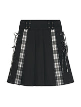 PLAID PLEATED MIDI SKIRT (BLACK)