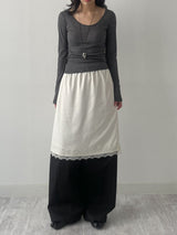 Lace Satin Midi Skirt