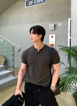 Slag Henry Neck Round Short Sleeve Knit