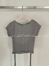 Stripe Backless Ribbon Crop Short Sleeve T-Shirt