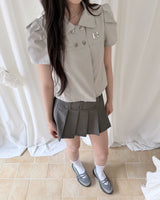 NEWALRIN エンブレムピンタックシャツトップス