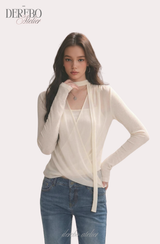 daisy scarf chiffon shirring blouse top