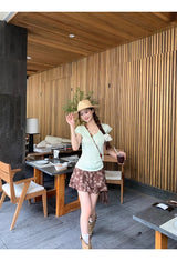 brown ethnic sleeveless skirt two-piece