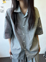 Logi Striped Linen Balloon Short Sleeve Shirt 2color