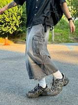 Salt washing cargo bermuda denim pants 3C