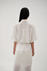 Linen crinkle half shirt, Ivory